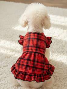PETSIN 1 pièce Robe à manches bouffantes à carreaux rouges pour animaux de compagnie, Noël - Multicolore - Voir 4