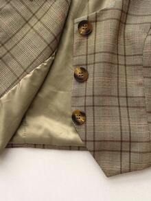 Elamini 返校格子V领纽扣设计背心和低腰百褶裙套装 - 棕色 - 查看 3