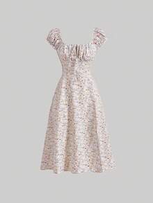 SHEIN MOD Ditsy Floral Print Ruched Bust Split Thigh Dress - Multicolor - View 1