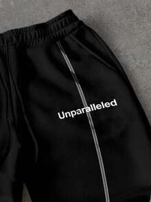 Manfinity ZONE917 ZONE917 Loose Street Minimalist American Sports Style Brand Line Print Black Straight Fleece Sweatpants Y2k Sweatpants Men - Black - View 3