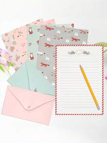 SHEIN Animal Theme Stationery Set With Writing Paper & Envelopes,A5 Writing Paper , Cute Stationery Kit Suitable For Love Letters, Invitations, Graduation Ceremony, Greeting Cards