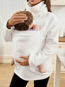 SHEIN 双层加厚连帽三合一外套，多功能孕妇背巾婴儿背带抓绒 - 米色 - 查看 4