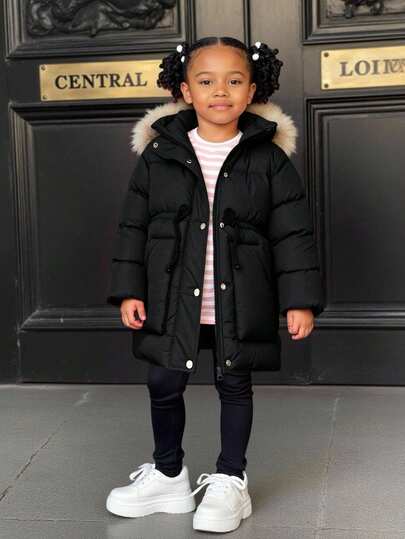 Sparklyn Girls (SmallPadded Coatet, Casual VersatiAll-Matchsic Style, Brown Mid-Length Waist Cinched, Winter