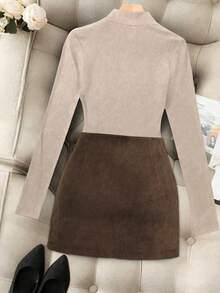 Franclia Women's Solid Color Minimalist Turtleneck Long Sleeve Top And Skirt 2-Piece Set - Multicolor - View 2