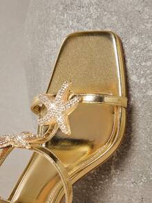 SHUZIA 女士性感踝带细高跟凉鞋，饰有海星图案 - 金色 - 查看 7