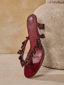 SHUZIA 女士爱心装饰日常女性派对可爱性感套脚高跟人字拖凉鞋 - 酒紅色 - 查看 1