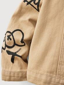 SHEIN 青少年男童两件套街头酷炫做旧涂鸦印花红色牛仔夹克和破洞磨边高弹力紧身牛仔裤套装，适合返校、万圣节和青少年男童秋季服装