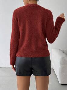 SHEIN Clasi 女士优雅串珠圆领毛衣，秋冬新年服装 - 紅木色 - 查看 2