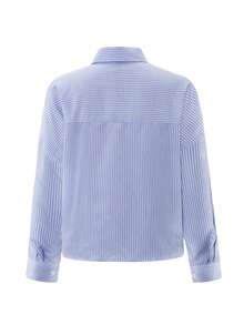 Franclia Camisa holgada de manga larga a rayas azules y blancas, de estilo casual de otoño para mujeres, elegante, de moda, casual, para ir a la oficina, diaria, de ocio, versátil, urbana, profesora, atuendo profesional - Azul - Ver 2