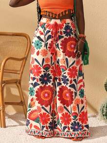 Veslaya Quần ống rộng dài in hoa dành cho nữ, thích hợp cho kỳ nghỉ lễ hội âm nhạc hoặc nghỉ dưỡng. - Nhiều màu - Xem 6