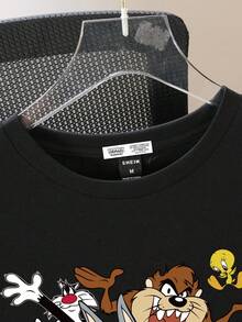 LOONEY TUNES X SHEIN 男士卡通动物与字母印花短袖 T 恤 - 黑色 - 查看 3