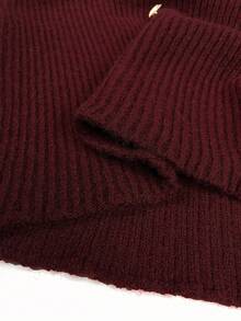 SHEIN Franclia 秋冬季优雅时尚百搭酒红色高领灯笼袖套头毛衣，适合秋冬季圣诞节新年感恩节派对海滩毕业舞会角色扮演新年外出等场合，适合女性毕业典礼、优雅时尚休闲通勤商务办公日常休闲穿着。 - 酒紅色 - 查看 7