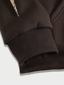 ROMWE MEN Áo nỉ có mũ rộng rãi, túi khóa kéo in họa tiết ngọn lửa dành cho nam - Cà phê nâu - Xem 3