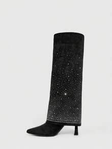 CUCCOO SZL Botas altas para mujer de tacón fino y puntera estrecha, de estilo casual y moda - Negro - Ver 8