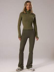 Musera Sport Áo khoác thể thao ôm sát Sport Slinky BBL (chỉ áo) - Áo thun thể thao mùa đông năng động, tập gym, tập luyện, mặc nhà, chơi padel, thể dục - xanh quân đội - Xem 5