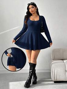 SHEIN EZwear 大码藏蓝色长袖连体裤，秋季休闲款 - 寶藍色 - 查看 1