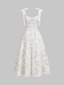 SHEIN MOD 浪漫印花肩带系带女士夏季连衣裙