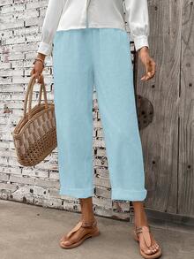 Breezaya Women's Elastic Waist Pockets Loose Casual Harem Pants Fall Cloth For Women - Baby Blue - View 4