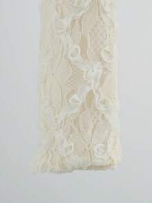 SHEIN Franclia Women's Ivory Lace Crochet Long Sleeve Blouse Lace Top Long Sleeve Lace Blouse Lacey Top Puffy Sleeve Top White Top - Apricot - View 7