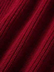 EMERY ROSE 女士纯色V领休闲百搭长袖套头毛衣 - 紅色 - 查看 7