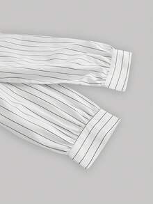 SHEIN MOD Plus Size Black White Stripe Print Cross-Wrap Ruffle Long Sleeve Women Dress,Business Women Clothes,Beach Women Outfits,Graduation Dress - Black and White - View 4