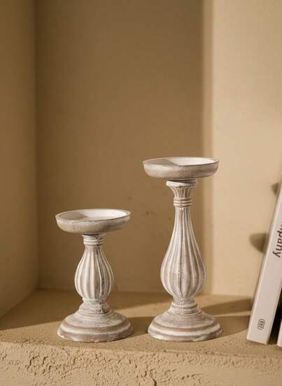 Cirelle 1pc Vintage Distressed Wooden Candle Holder Decor, Rustic Farmhouse Style Candlestick For Living Room, Dining Table, Romantic Candle Light Dinner, Photo Shoot Props, Home, Office, Bookshelf, Desk Decoration, Suitable For Home, Wedding, Holiday Decor