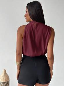 Firerie 女士优雅时尚新款通勤办公日常度假音乐节不对称褶皱杏色衬衫，春夏款 - 酒紅色 - 查看 8