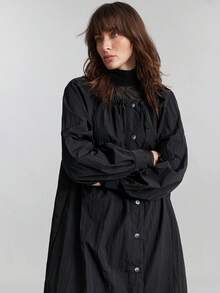 Ontre 2026春夏女士轻薄外套，黑色宽松长袖圆领套头衫，适合办公室/休闲场合，可调节抽绳，商务休闲，教师节，情人节，节日派对，百搭薄款外套 - 黑色 - 查看 6