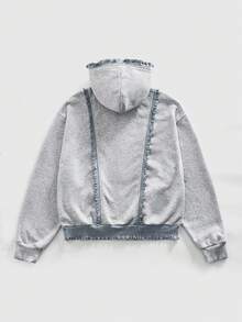 ROMWE MEN Street Life Sweat-shirt-shirt à capuche zippé avec garniture à volants, manches longues, style décontracté pour hommes