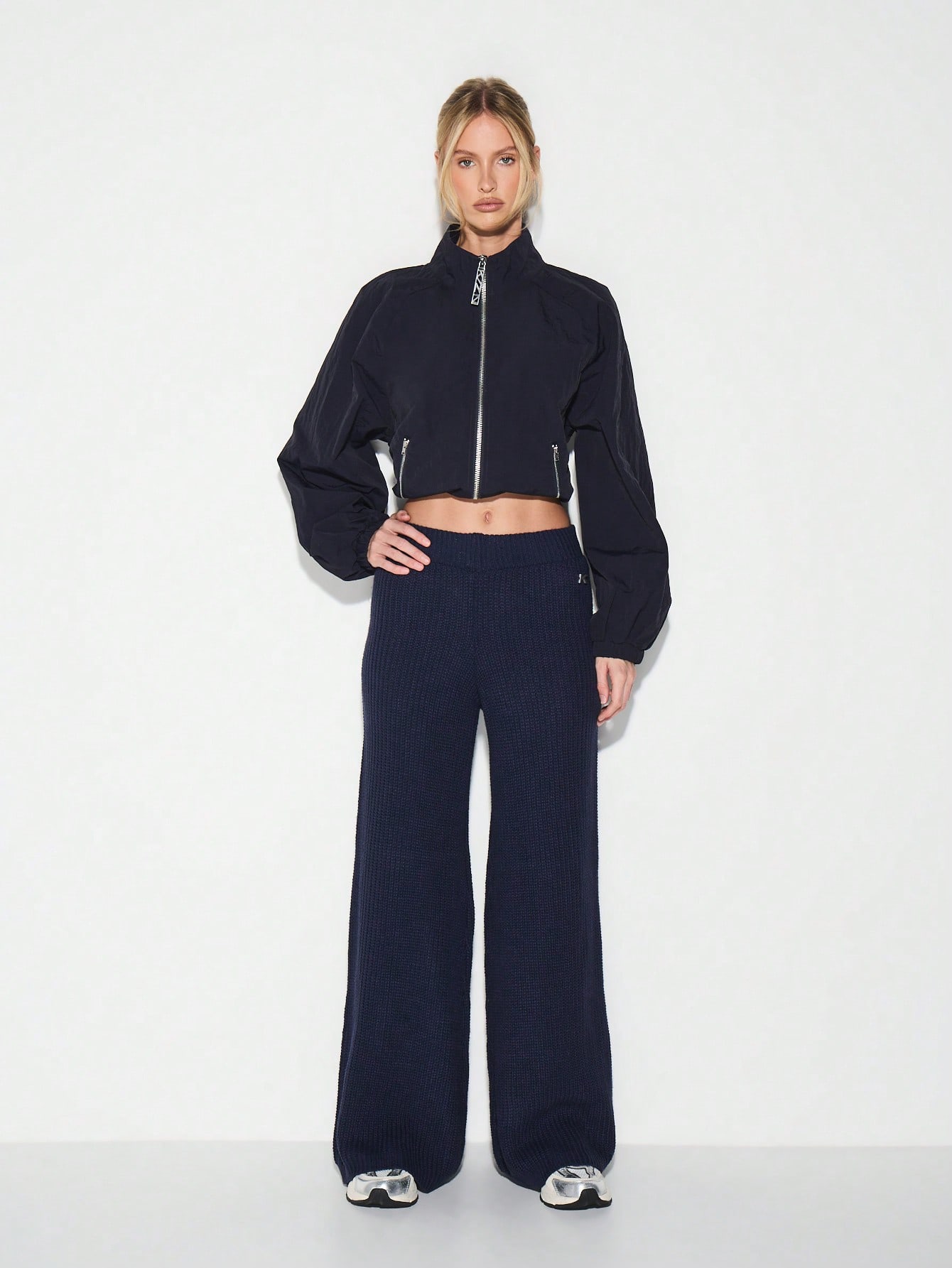 KIZN Chunky Knit Wide Leg Palazzo Trousers