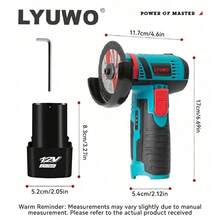 LYUWO微型角磨机，低噪音可充电锂电池角磨机，微型抛光机，电动切割机，单手操作，高功率，可切割金属钢材，抛光除锈，抛光木材。高效运行，配备免费配件。