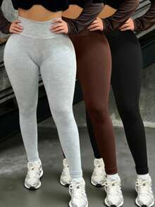 INAWLY 3件套 女士纯色高腰修身休闲运动瑜伽裤 - 彩色 - 查看 5