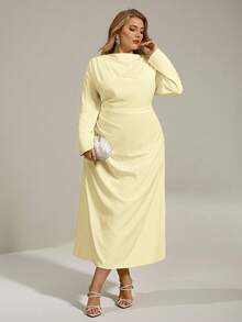 Auralis Asymmetric Irregular Fitted Commuter Elegant Minimalist Women Long Dress/Plus Size Women Autumn Spring Commuter Casual Outdoor Yellow Waist Flared Ruched Collar Design Long Dress, Suitable For Valentine's Day, Concert, Performance, Date, Formal Banquet, Prom, Wedding Season, Sexy, Elegant, Commuter, Back To School, Vacation, Beach, Romantic, Office Lady, Mermaid Style, Birthday Party, Valentine Outfits For Women - Yellow - View 2