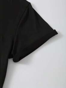 EMERY ROSE Women's Starry Sky, Star & Moon Print Round Neck Short Sleeve T-Shirt, Fashionable - Black - View 3