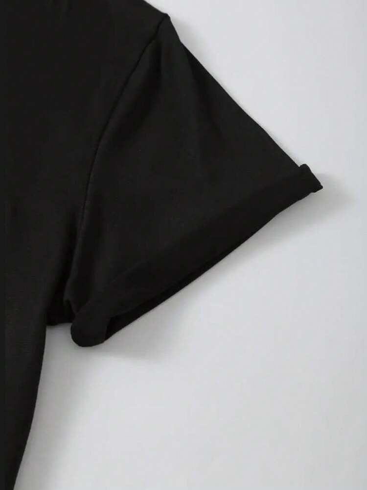 EMERY ROSE 女士星空、星星和月亮印花圆领短袖T恤，时尚 - 黑色 - 查看 3