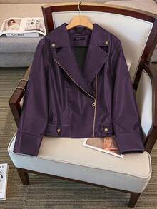 GlowEve CURVE 大码女式长袖短款夹克，新款时尚百搭休闲短款摩托车夹克，适合日常穿着，显瘦 - 紫色 - 查看 1