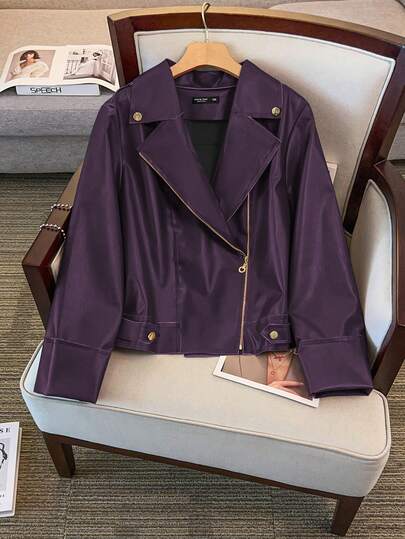 GlowEve CURVE 大码女式长袖短款夹克，新款时尚百搭休闲短款摩托车夹克，适合日常穿着，显瘦