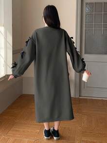 DAZY Áo nỉ có nơ trang trí mùa thu/đông cho nữ, váy midi - Màu xám đen - Xem 4