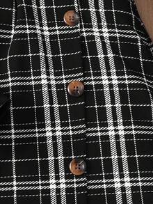 SHEIN 少女优雅通勤短袖罗纹长袖T恤和格子纽扣粗花呢迷你裙套装 - 黑色 - 查看 3