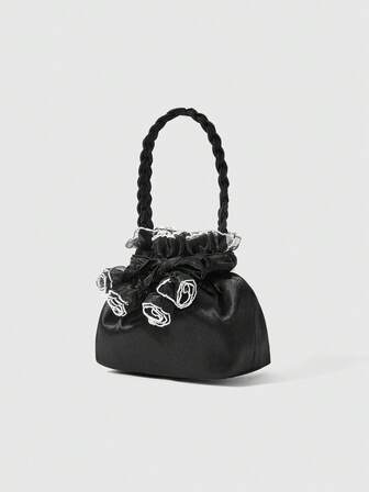 Fairycore Bolso de mano elegante con decoración floral 3D para mujer