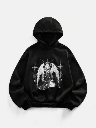 Street Life هودي كاجوال بأكمام طويلة مطبوع عليه شخصية أنمي رجالي