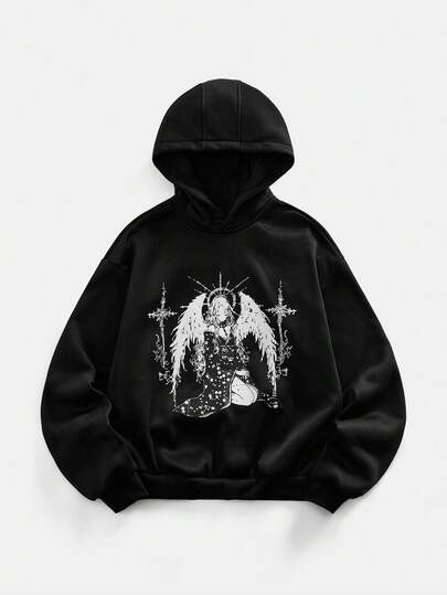 Street Life Men's Anime Character Print Long Sleeve Casual Hoodie