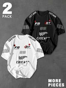 Manfinity EMRG 2 chiếc áo thun tay ngắn rộng rãi in chữ và số phong cách đường phố thường ngày dành cho nam, mùa hè - Nhiều màu - Xem 1