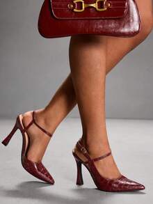 CUCCOO SZL 女士尖头搭扣设计时尚高跟鞋，适合日常穿着 - 復古紅色 - 查看 9