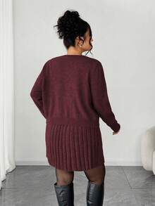 Elenzga Women's Elegant Sleeveless Dress With Long Sleeve Cardigan, Loose Fit Plus Size Knit Set, Outerwear Outfit, Winter Suit - Burgundy - View 2