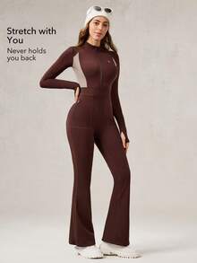 OutZeal 女士冬季保暖户外连体衣，圣诞节服装，滑雪日常穿着，速干柔软拉绒内衬，前拉链带口袋 - 棕色 - 查看 3