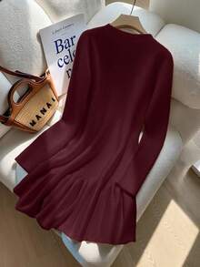 Franclia 新款秋冬法式束腰鱼尾针织连衣裙 - 酒紅色 - 查看 2