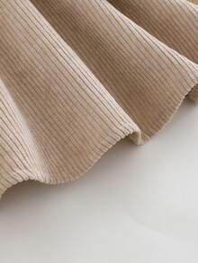 Cozy Pixies 2pcs Baby Girl Cartoon Bear Pattern Collared Long Sleeve Cardigan Shirt & Bib Overall Dress Set - Khaki - View 5