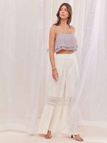 L'Amorae Top de tirantes plisado con aplicación de unicolor simple para mujer, verano - Rosa vieja - Ver 4