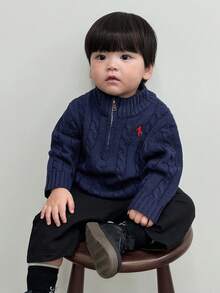 DAZY Áo len tay dài dáng rộng thêu họa tiết đơn sắc phong cách Hàn Quốc cho bé trai mới biết đi - Màu xanh hải quân - Xem 7